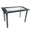 5 Pieces Dining Table Set for 4, Kitchen Room Tempered Glass Dining Table, 4 Chairs, Black, Table legs are silvery