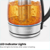 Fast Boiling 1.8L Electric Glass Kettle, Removable Tea Infuser, LED Lights, Stainless Steel