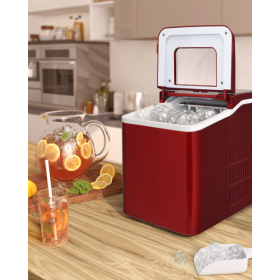 26lbs/24h Portable Countertop Ice Maker Machine with Scoop (Color: Red)